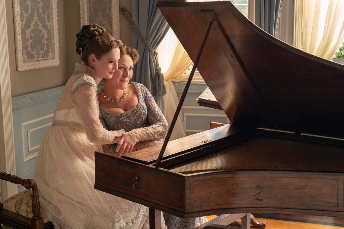 Hannah Dodd as Francesca Bridgerton and Ruth Gemmell as Lady Violet Bridgerton in “Bridgerton” on Netflix.