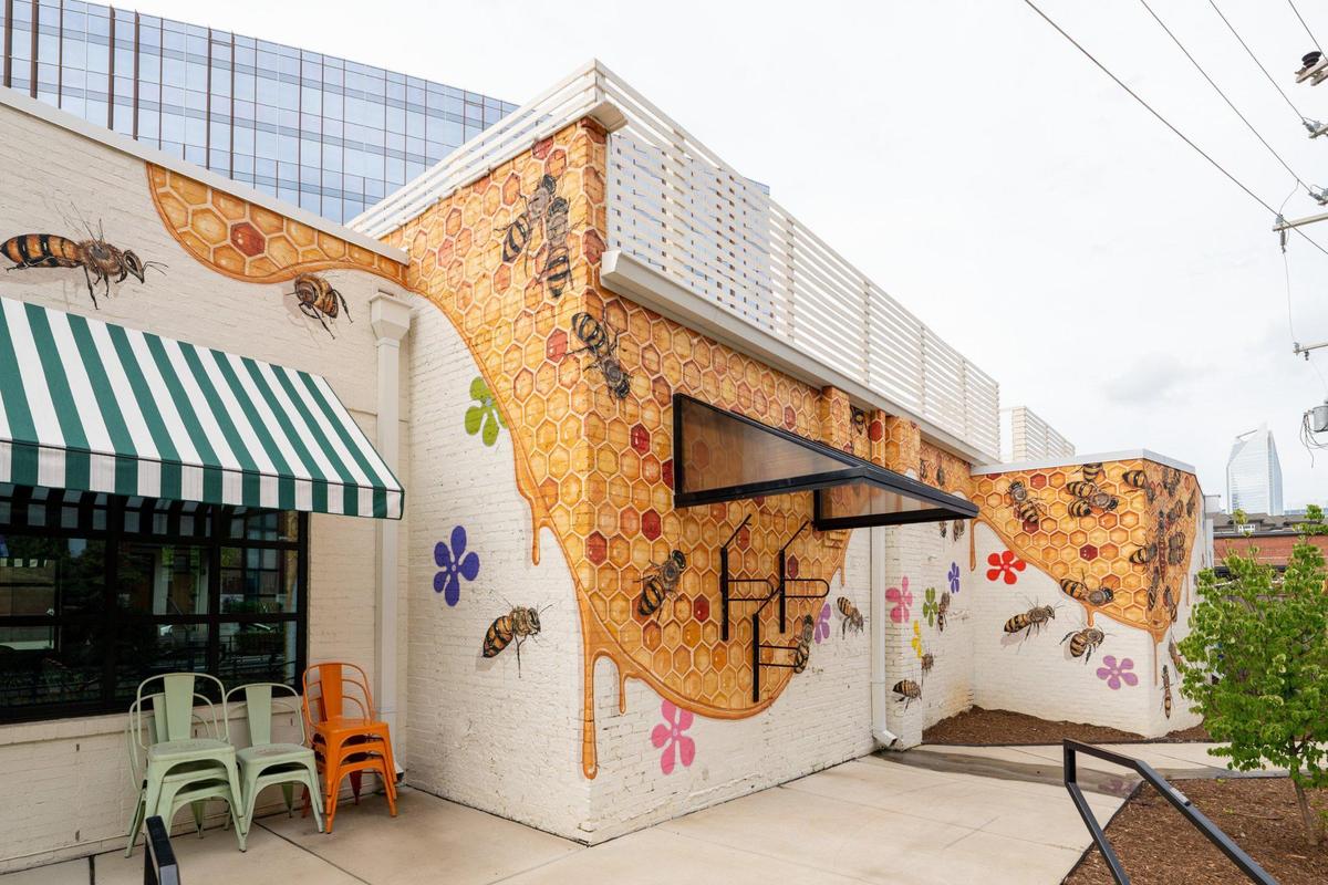 “Mural at Flower Child” at 1537 Camden Road by Matthew Willey, 2019.