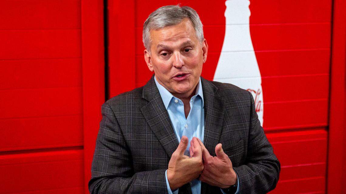 North Carolina Gov. Josh Stein speaks about the Coca-Cola Consolidated facility and their apprenticeship program after his tour in Charlotte, NC, Wednesday July 23, 2025.