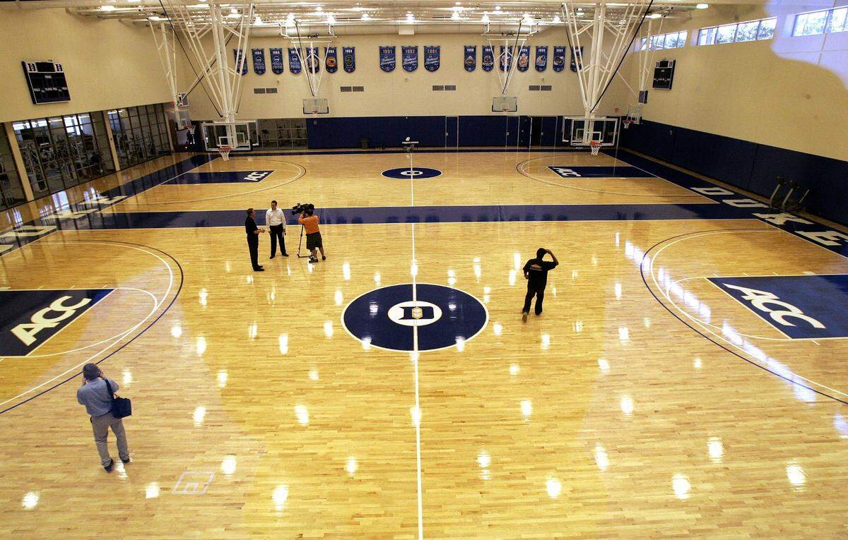 KCENTER4.SP.020708.EDR.JPG The new Michael W. Krzyzewski Center (shown on Thursday, Feb. 7, 2008) includes two practice courts. The complex will be formally dedicated on Friday, Feb. 8, 2008. Staff photo by Ted Richardson/The News & Observer.