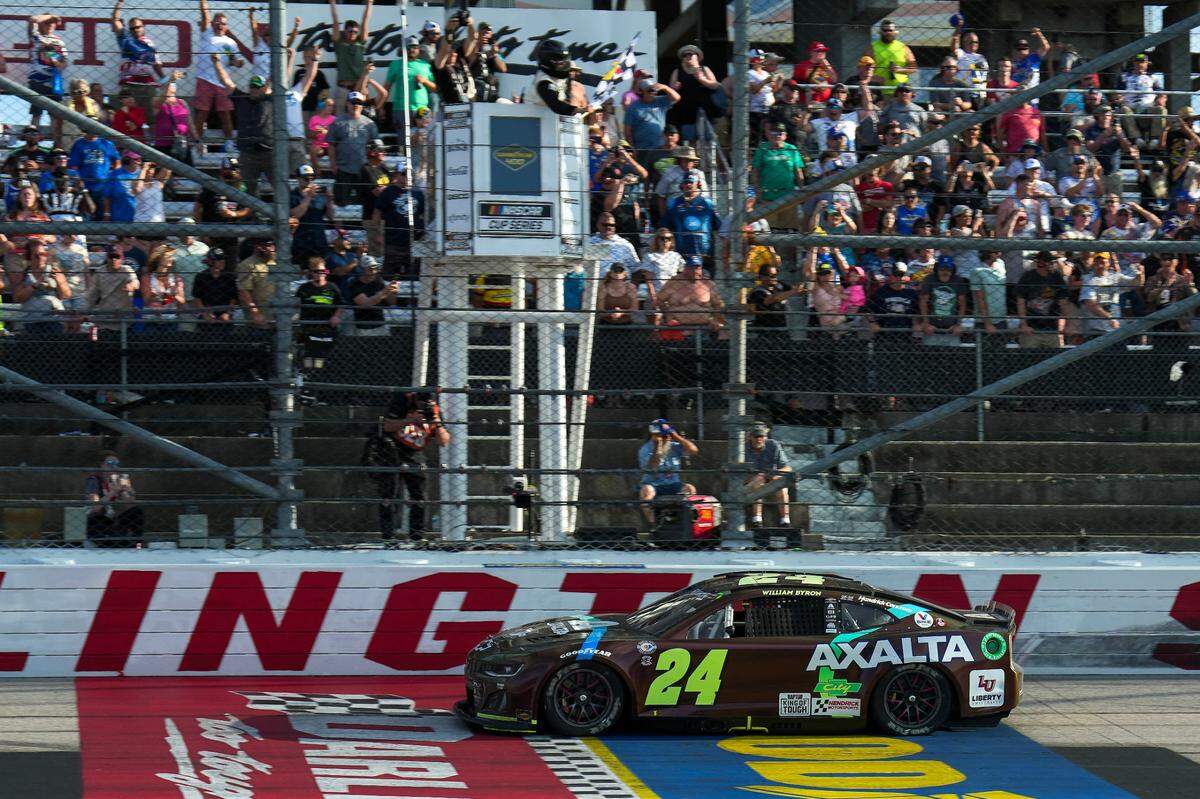 NASCAR Cup Series driver William Byron (24) wins at Darlington Raceway. David Yeazell-USA TODAY Sports
