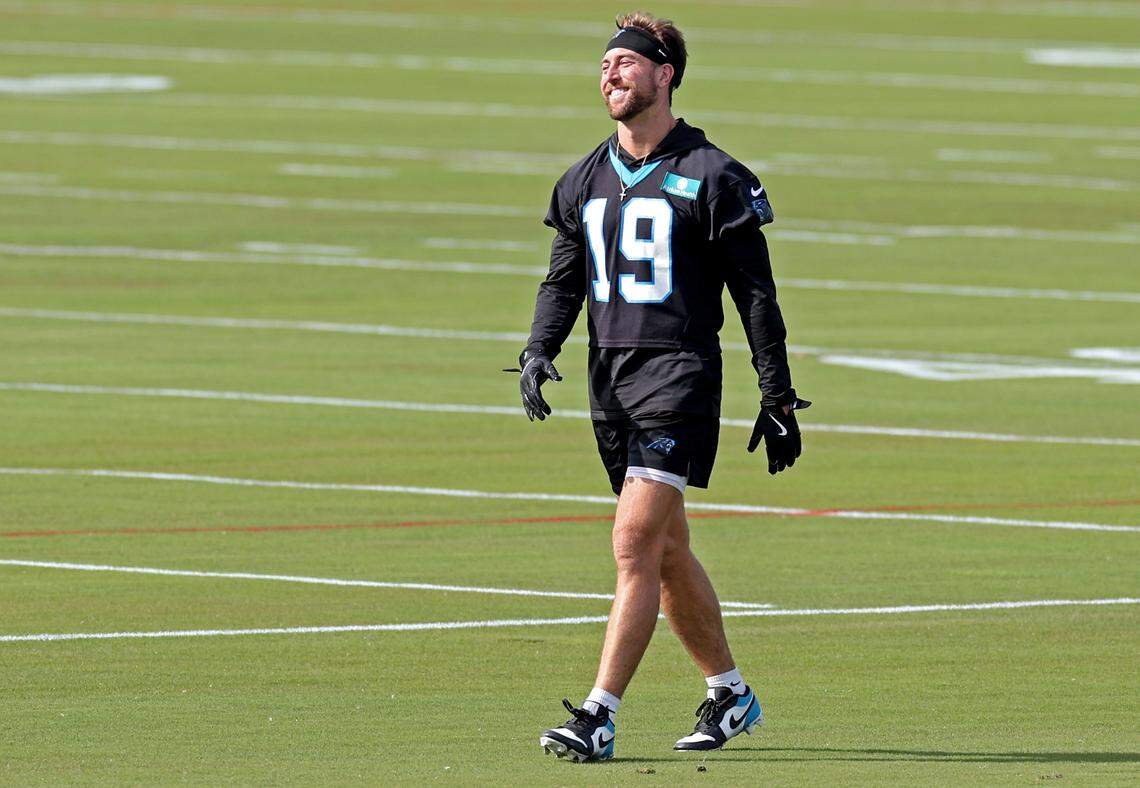 Carolina Panthers wide receiver Adam Thielen after sprinting down the field during practice on Monday, November 18, 2024.