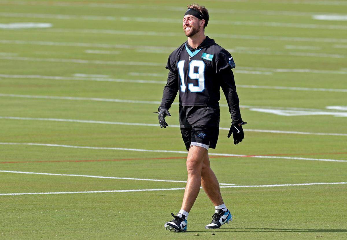 Carolina Panthers wide receiver Adam Thielen after sprinting down the field during practice on Monday, November 18, 2024.