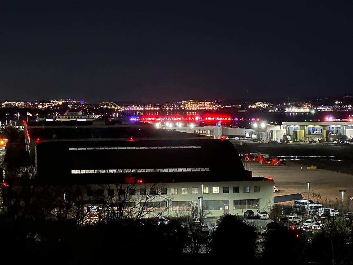 First responders attempt to locate the victims off the shores of the Potamac River in Washington, D.C. after a plane collided with a military helicopter in route to Reagan National Airport in Arlington, Va. on Wednesday, Jan. 29, 2025.