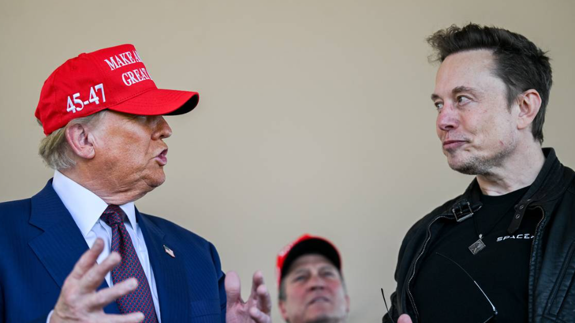 Elon Musk speaks with then-President-elect Donald Trump at a viewing of the launch of a test flight of the SpaceX Starship rocket in November 2024 in Brownsville, Texas.