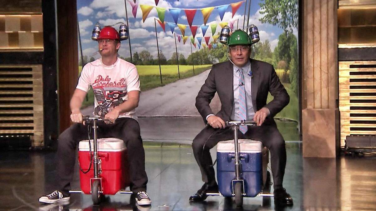 Jimmy Fallon should have thought twice before challenging retired NASCAR driver Dale Earnhardt Jr. to a “cooler scooter’’ race on “The Tonight Show” late Wednesday. He lost big. Screen grab of online video from “The Tonight Show Starring Jimmy Fallon”