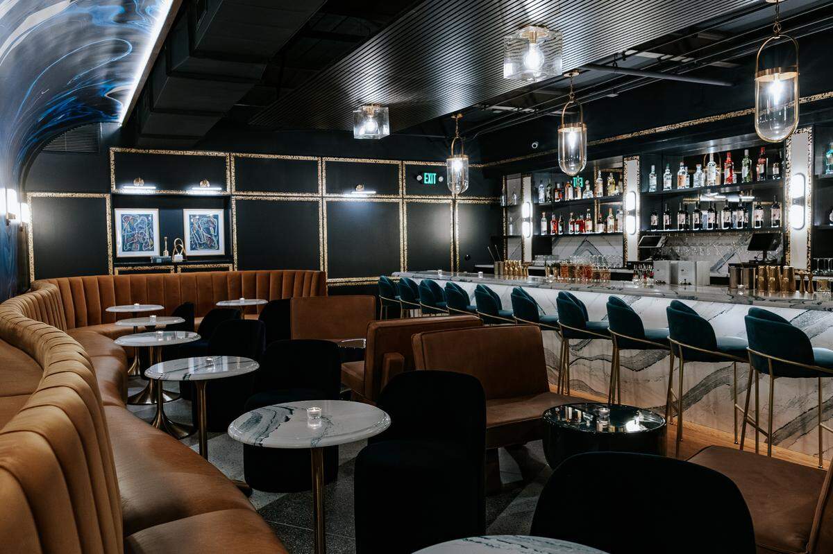 Seating is nestled close at Blue Door for easy conversation.