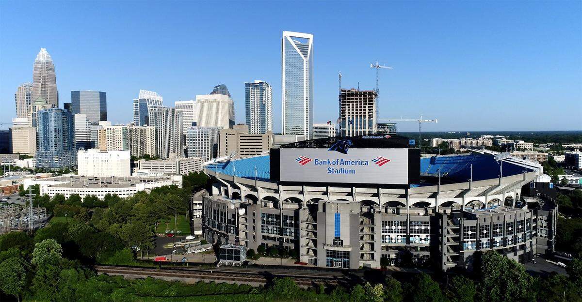 Bank of America Stadium in Charlotte, NC is the current home of the Carolina Panthers football team.