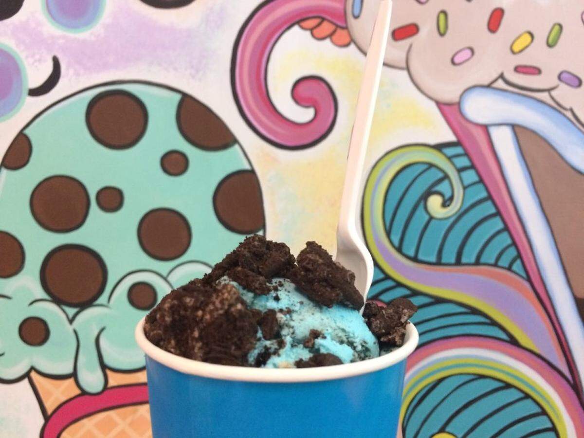Two Scoops Creamery’s Cookie Monster will turn your tongue blue.