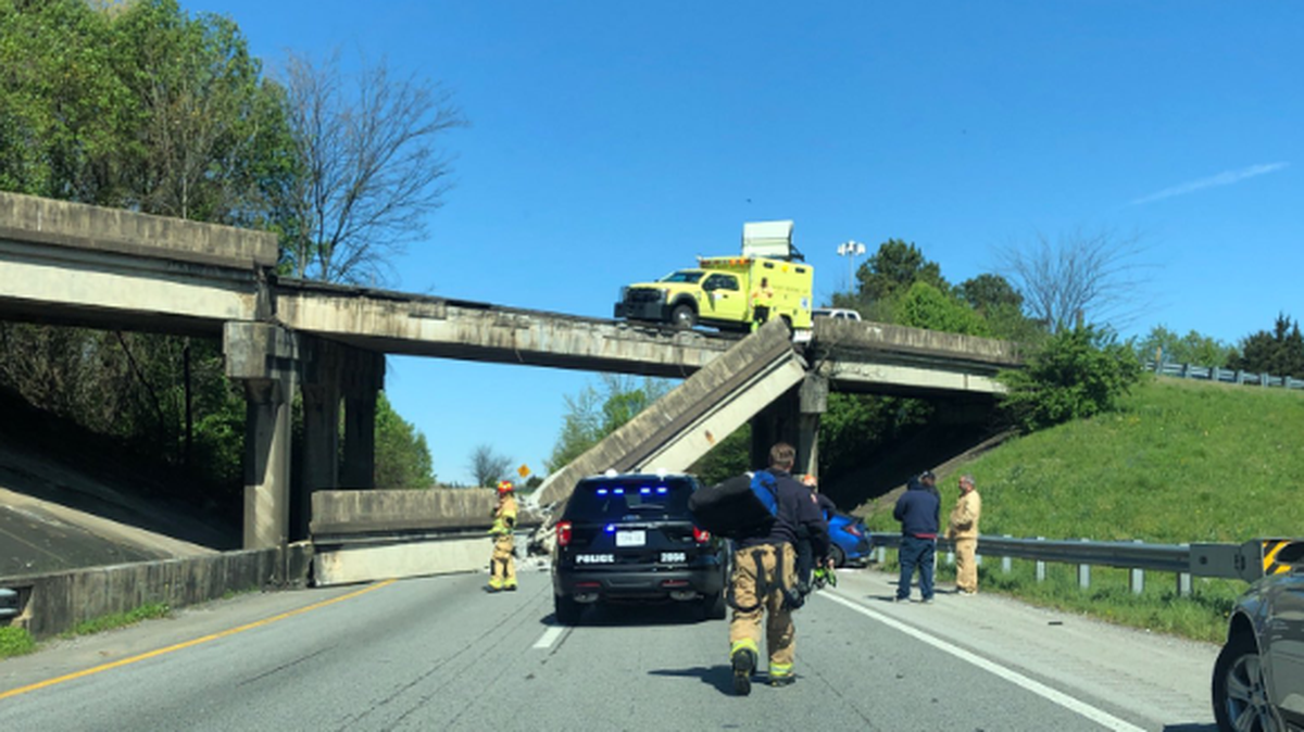 The Tennessee Department of Transportation tweeted this photo of the concrete railing that fell off Interstate 75. TDOT photo
