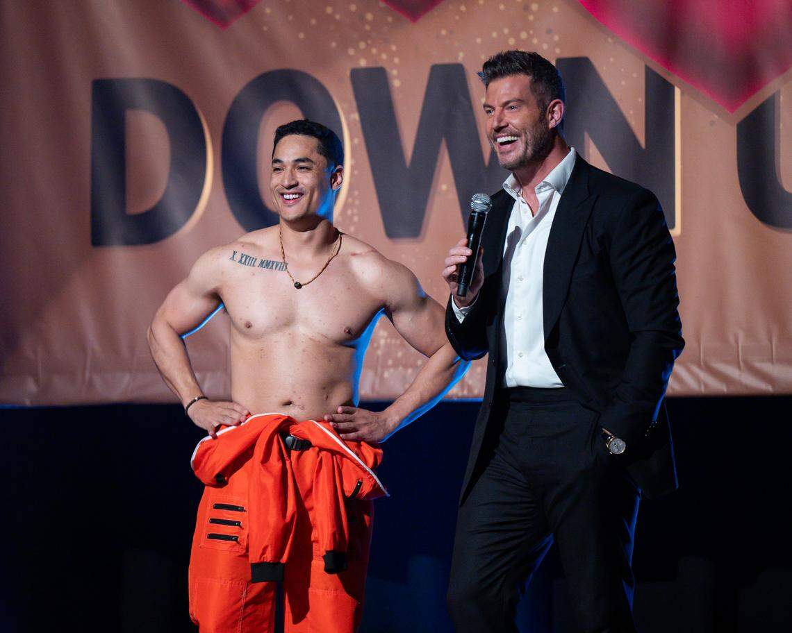 Marcus Shoberg and Jesse Palmer on the July 22 episode of “The Bachelorette” on ABC.