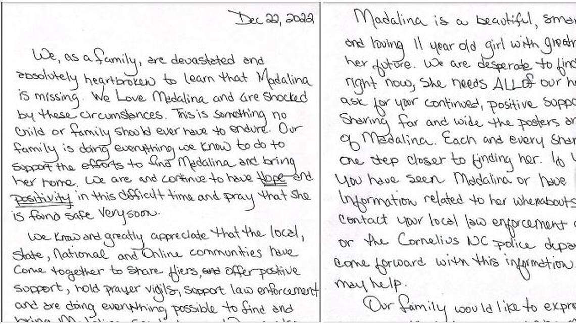 Police release letter from Madalina Cojocari relative pleading for help in search 