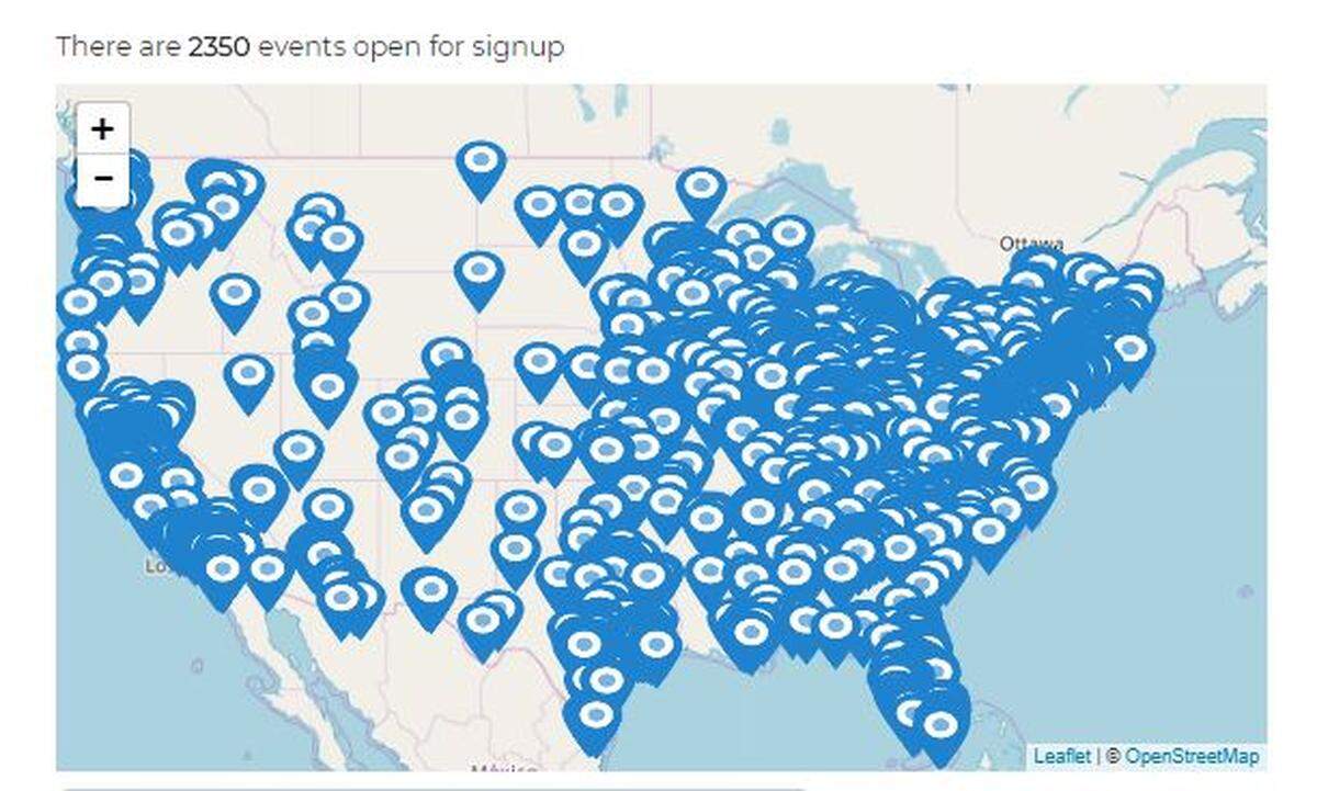 Map of April 20 walkout events registered at http://act.indivisible.org/event/national-school-walkout/