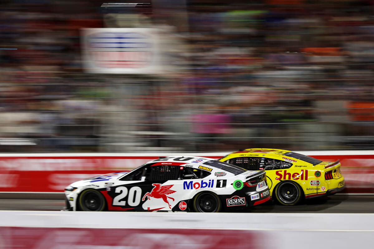 NASCAR Cup Series driver Christopher Bell (20) competes in the NASCAR All-Star Race at North Wilkesboro Speedway in May 2025.