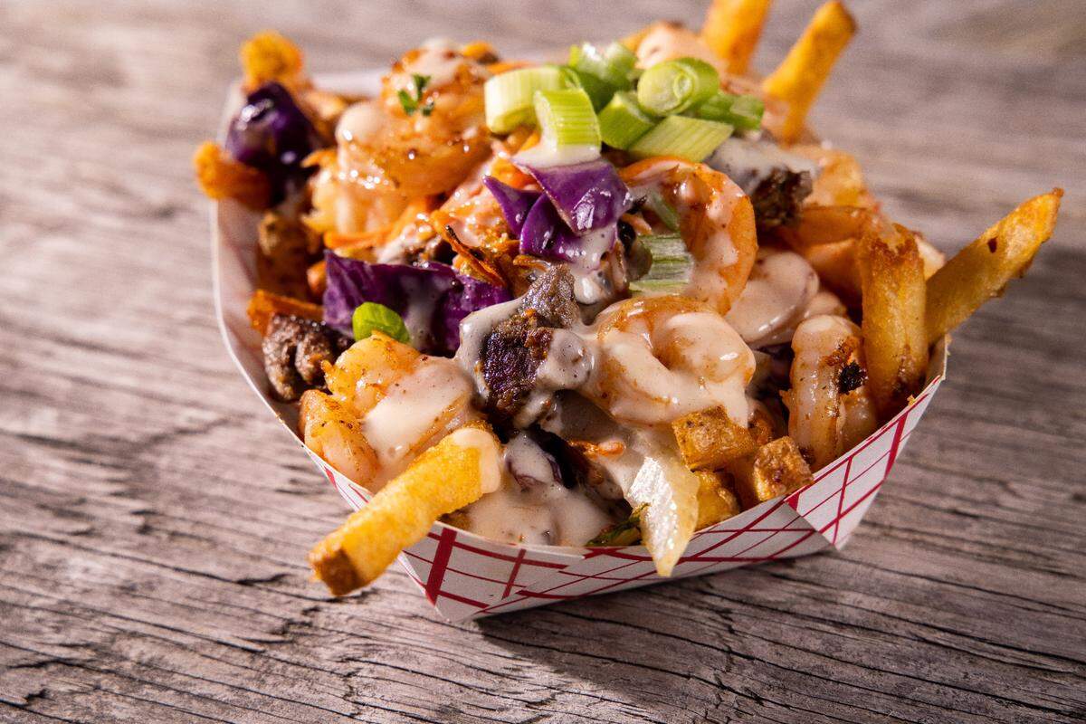 Steak and Shrimp hibachi fries from What The Fries.