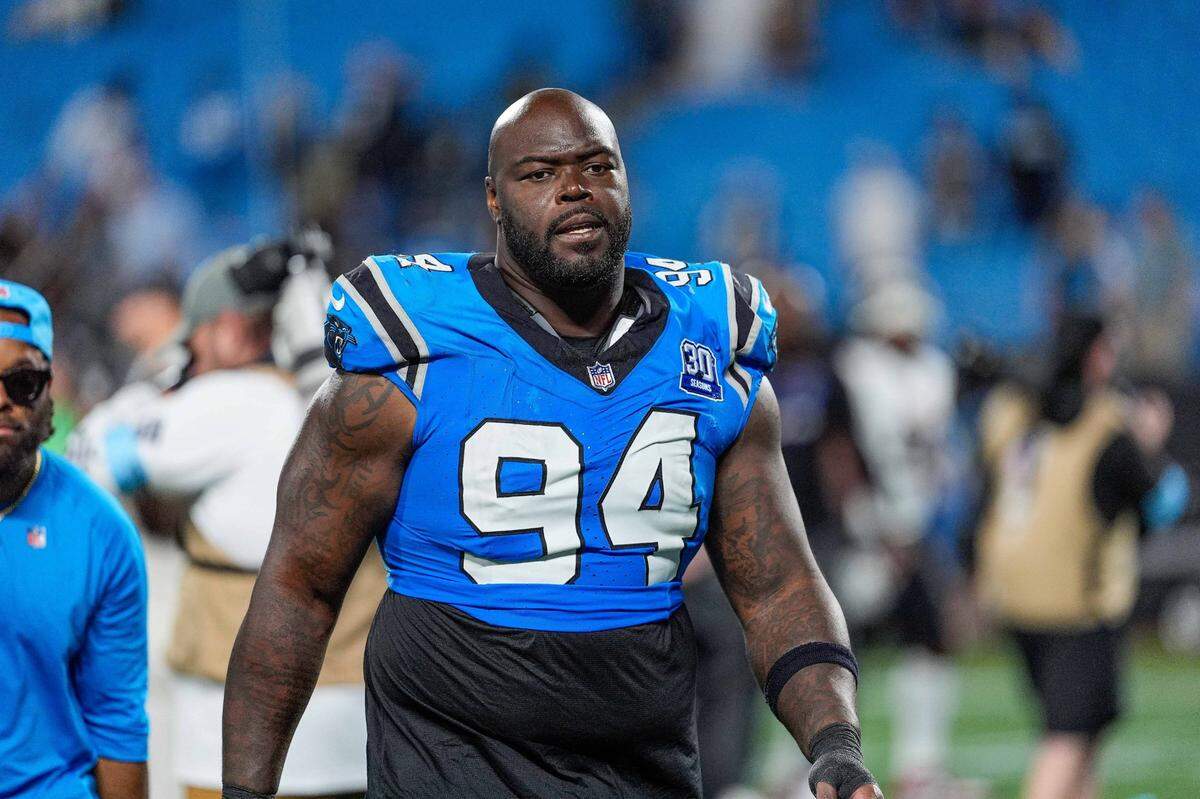 Oct 13, 2024; Charlotte, North Carolina, USA; Carolina Panthers defensive end A'Shawn Robinson (94) during the second half at Bank of America Stadium. Mandatory Credit: Jim Dedmon-Imagn Images