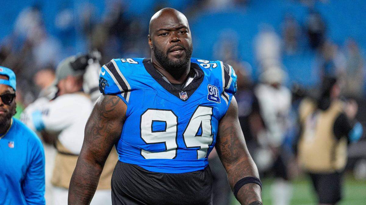 Oct 13, 2024; Charlotte, North Carolina, USA; Carolina Panthers defensive end A'Shawn Robinson (94) during the second half at Bank of America Stadium. Mandatory Credit: Jim Dedmon-Imagn Images