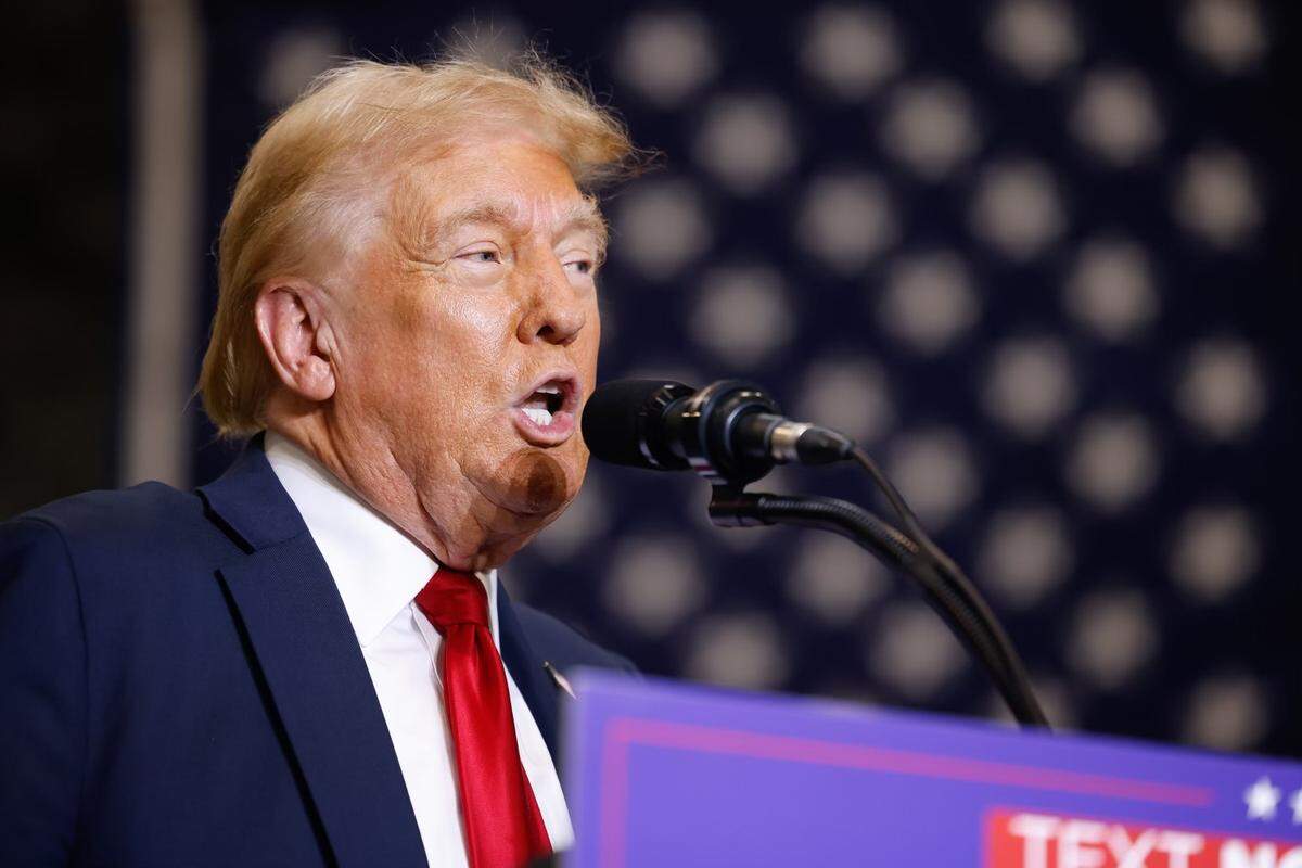 Former President Donald Trump speaks at a campaign rally inside the Mosack Group manufacturing warehouse in Mint Hill, NC on Wednesday, September 25, 2024.