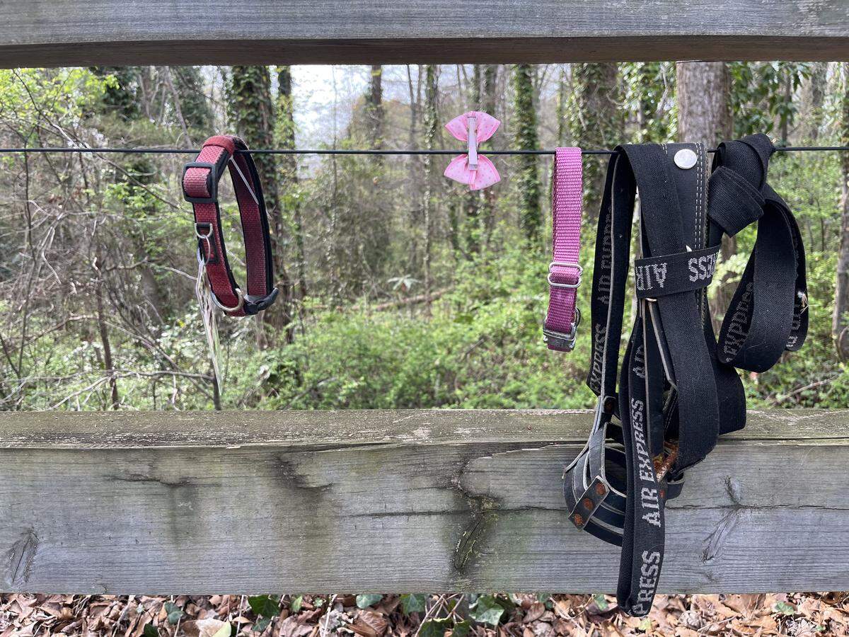 Accessories are displayed on March 21, 2026, on the Rainbow Bridge in Lincolnton.