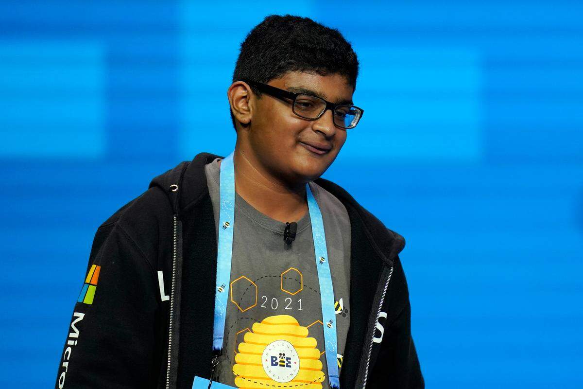 Sreethan Gajula, 14, from Waxhaw incorrectly spells “trochiline” during the finals of the 2021 Scripps National Spelling Bee at the ESPN Wide World of Sports Complex near Orlando, Florida, on Thursday, July 8, 2021.