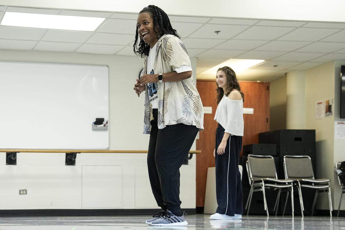 Assistant professor of dance Ashley Tate teaches a dance routine ahead of the hip hop symposium she is producing at UNC Charlotte, Wednesday, Sept. 24, 2025, in Charlotte, N.C.