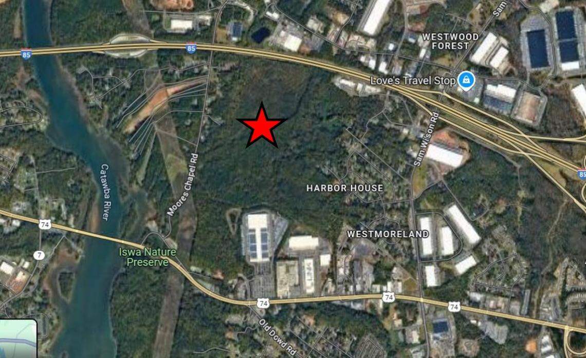 The location of a proposed 3 million-square-foot data center in West Charlotte. The center would be owned and operated by Digital Realty Trust.