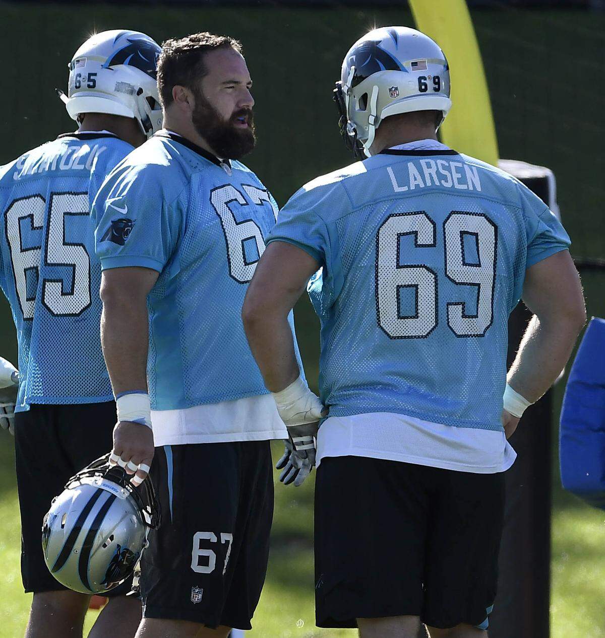 The health of Carolina Panthers center Ryan Kalil (67) is a key for the team this season, but so is who starts beside him after the departure of Pro Bowler Andrew Norwell. Tyler Larsen (69) is among the candidates.
