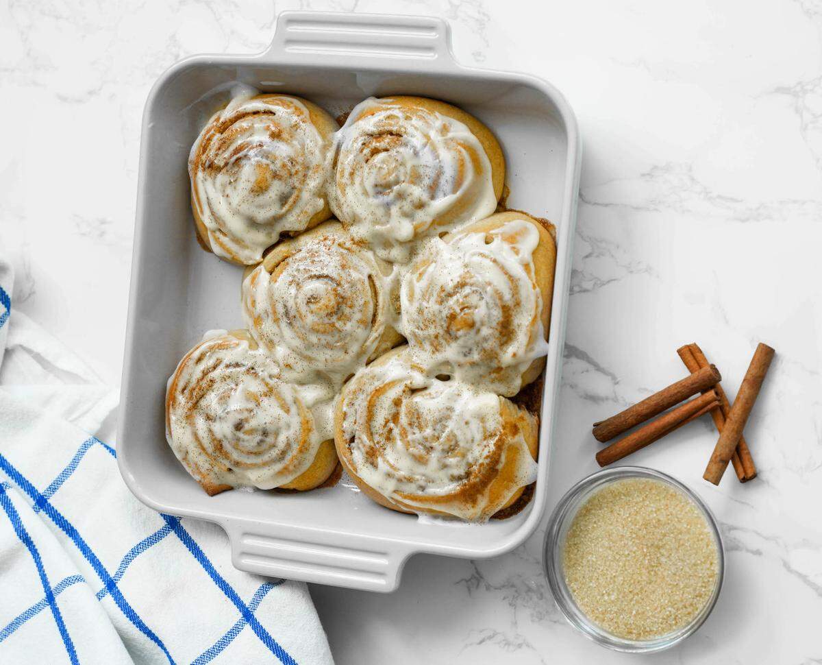 Evan McHalffey’s family cinnamon roll recipe uses vanilla bean and unrefined cane sugar.