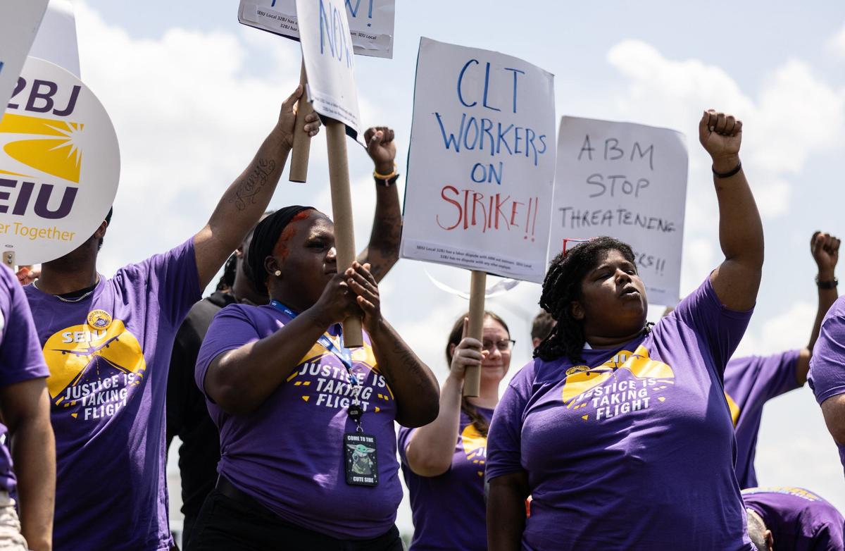A rally outside of the Charlotte Douglas International Airport in Charlotte brought workers together during a busy Memorial Day weekend.
