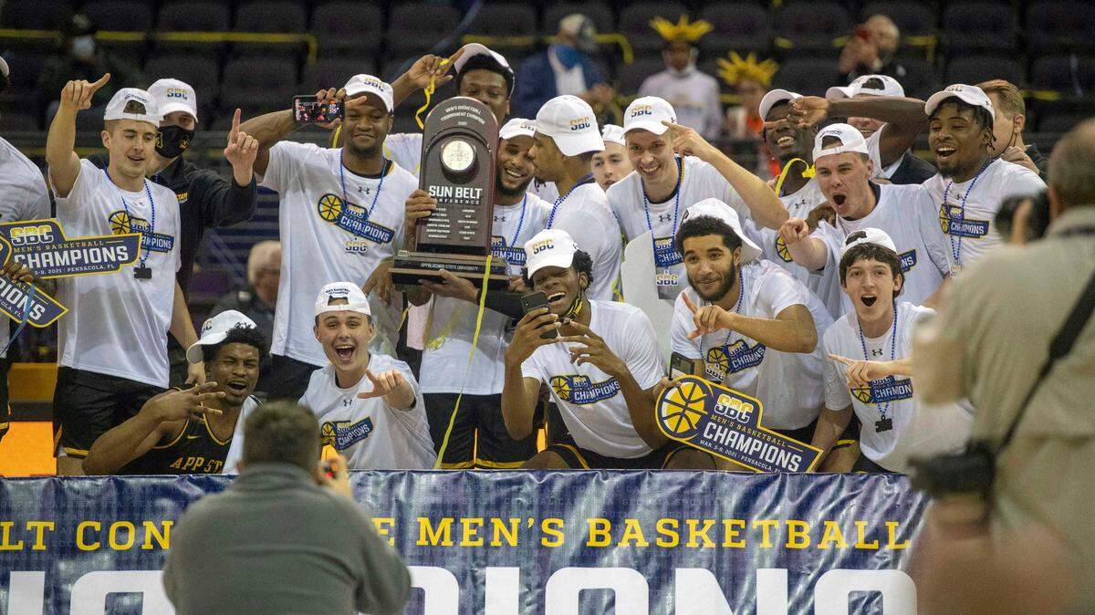 Appalachian State celebrates winning the Sun Belt Conference championship game after beating Georgia State 80-73 last week. The Mountaineers will play in only their third NCAA tournament ever.