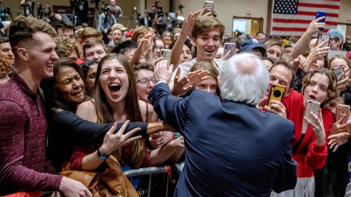 Sen. Bernie Sanders mingles with supporters during a campaign rally at the Durham Convention Center Friday, Feb. 14 2020. The campaign says about 3100 people attended the event.