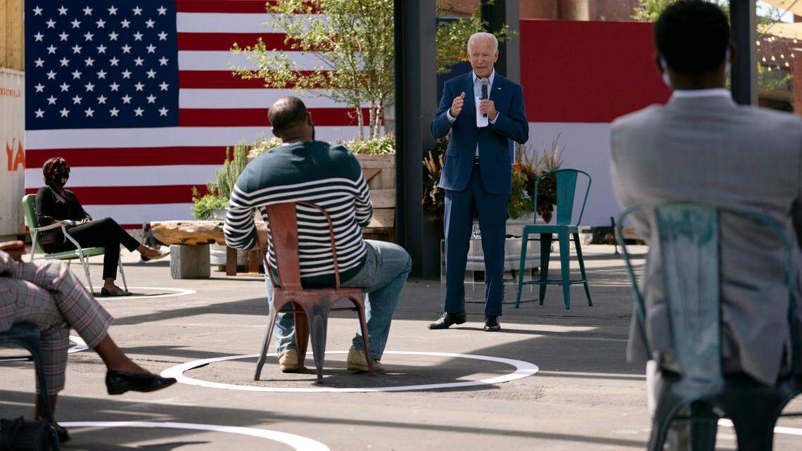 Democratic presidential candidate former Vice President Joe Biden speaks during a Biden for President Black economic summit at Camp North End in Charlotte, N.C., Wednesday, Sept. 23, 2020.