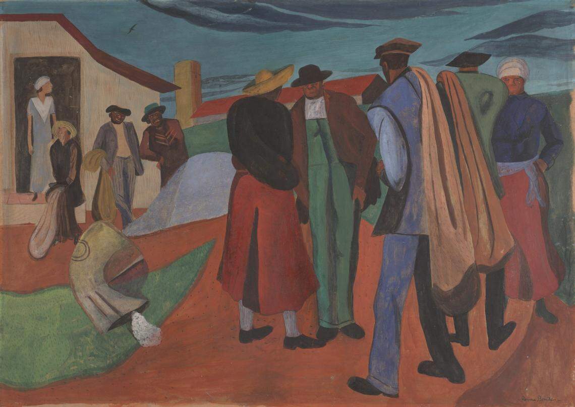 Romare Bearden (1911-88). “CottonWorkers,” circa 1941, gouache on paper on board. This piece by the Charlotte native is part of the Mint Museum Uptown’s upcoming “Southern/Modern” exhibition.