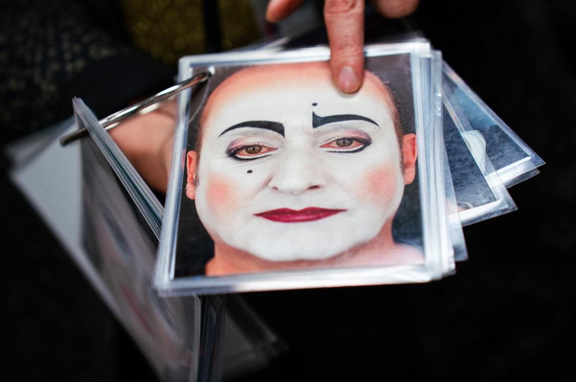 Different types of makeup will be used by performers at the Cirque Du Soleil’s CORTEO show at the Bojangles Coliseum. This specific makeup will be applied to some of the live band members.