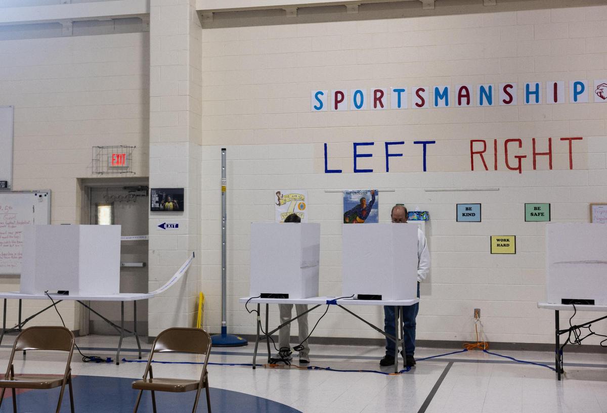 Voters cast their votes at Myers Park Traditional Elementary School in Charlotte, N.C., on Tuesday, November 7, 2023.