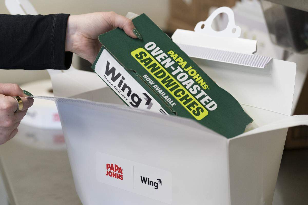 The collaboration of Papa Johns and Wing drone service takes off with an initial pilot program in North Carolina to deliver new Oven Toasted Sandwiches near Sun Valley Commons in Indian Trail.