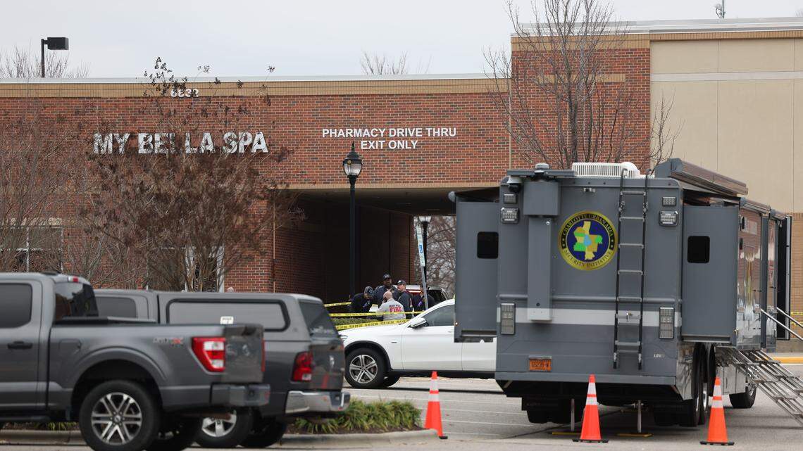 Mint Hill authorities converged on a shopping center Friday, Dec. 26, 2025. Two officers were shot, and a suspect is dead, officials said.