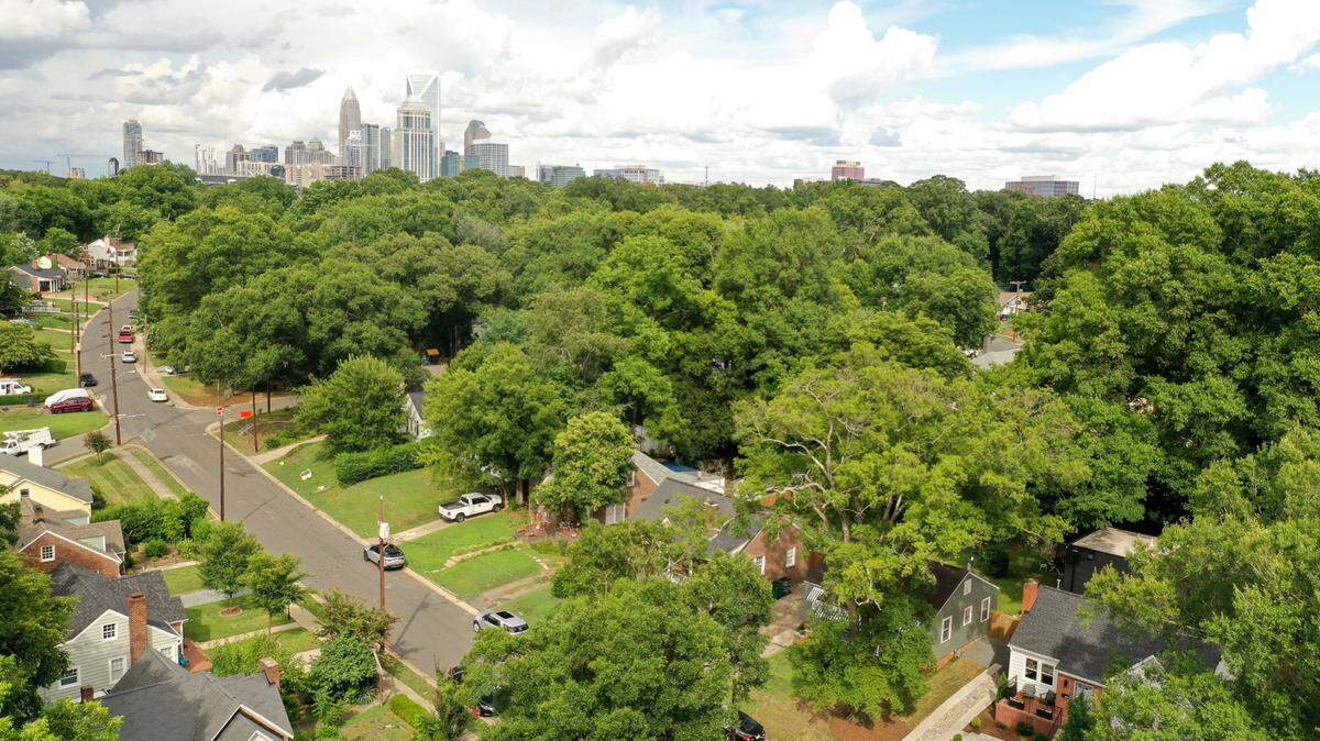 A aerial view of the Wilmore neighborhood. Mecklenburg County overall is more diverse racially and ethnically than it was in 2010, new census data shows. But 13% of its census tracts became less diverse in the past decade.