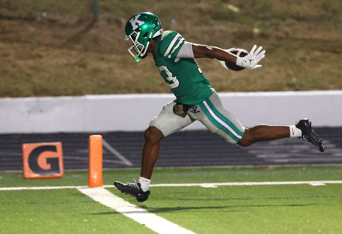 A.L. Brown wide receiver Ashton Chavis stretches out as he races into the end zone for a touchdown off a punt return during action against Hickory Ridge on Friday, October 16, 2026. A.L. Brown defeated Hickory Ridge 35-28.
