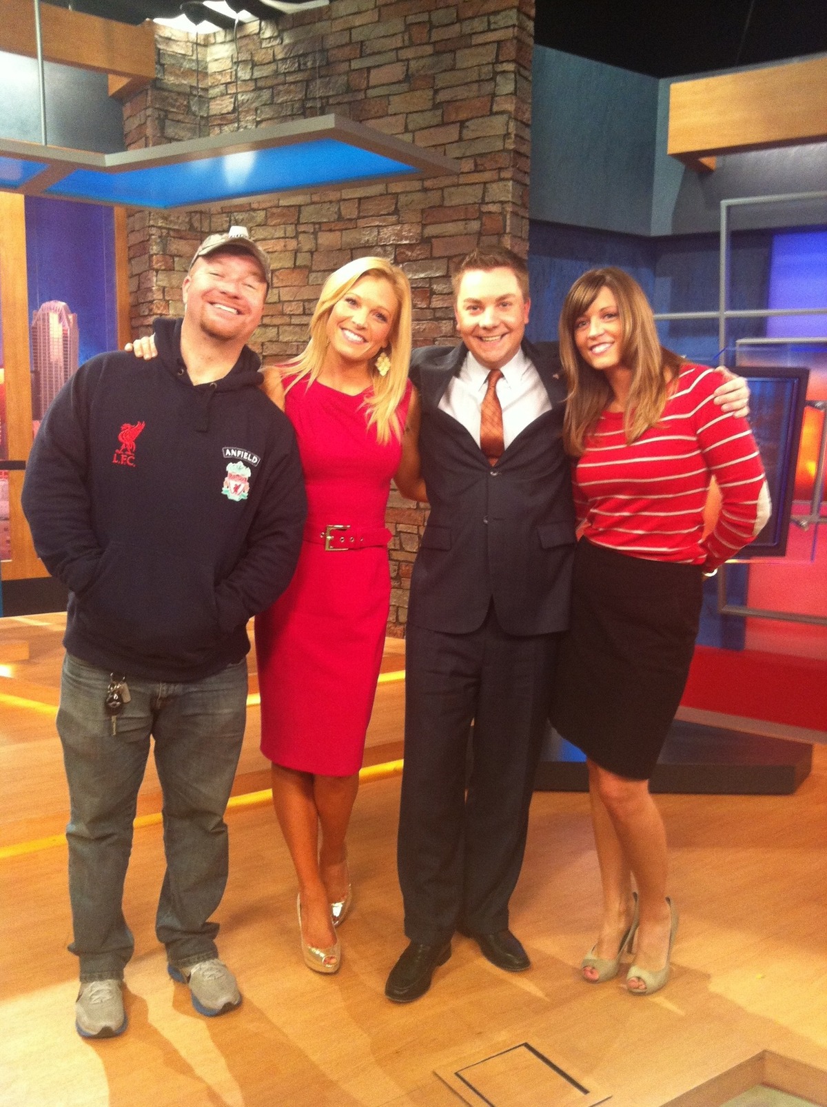 The “News Rising” team from Anna Kooiman’s first stint with WCCB: From left, Jon Wilson, Kooiman, Derek James and Tera Blake.