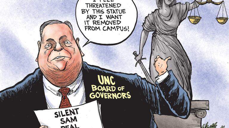 Kevin Siers cartoon: UNC Board of Governors threatened by statue