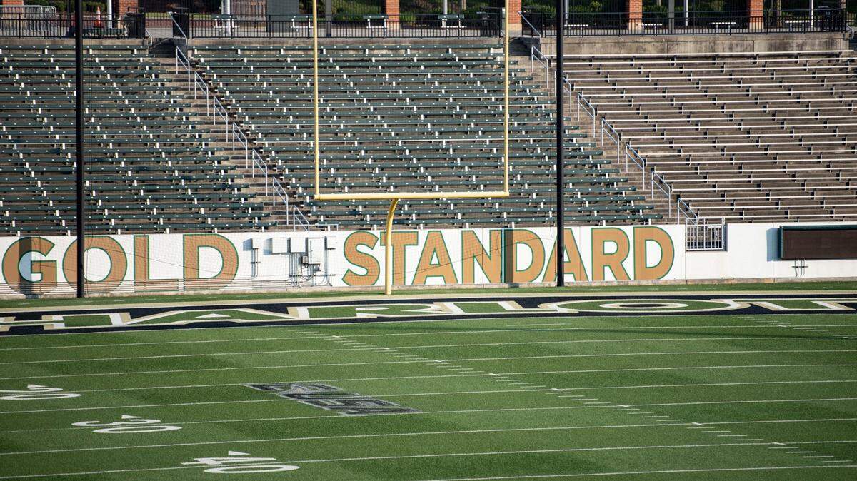 Seats at Jerry Richardson Stadium are empty on the campus of UNC-Charlotte on Monday, July 20, 2020.