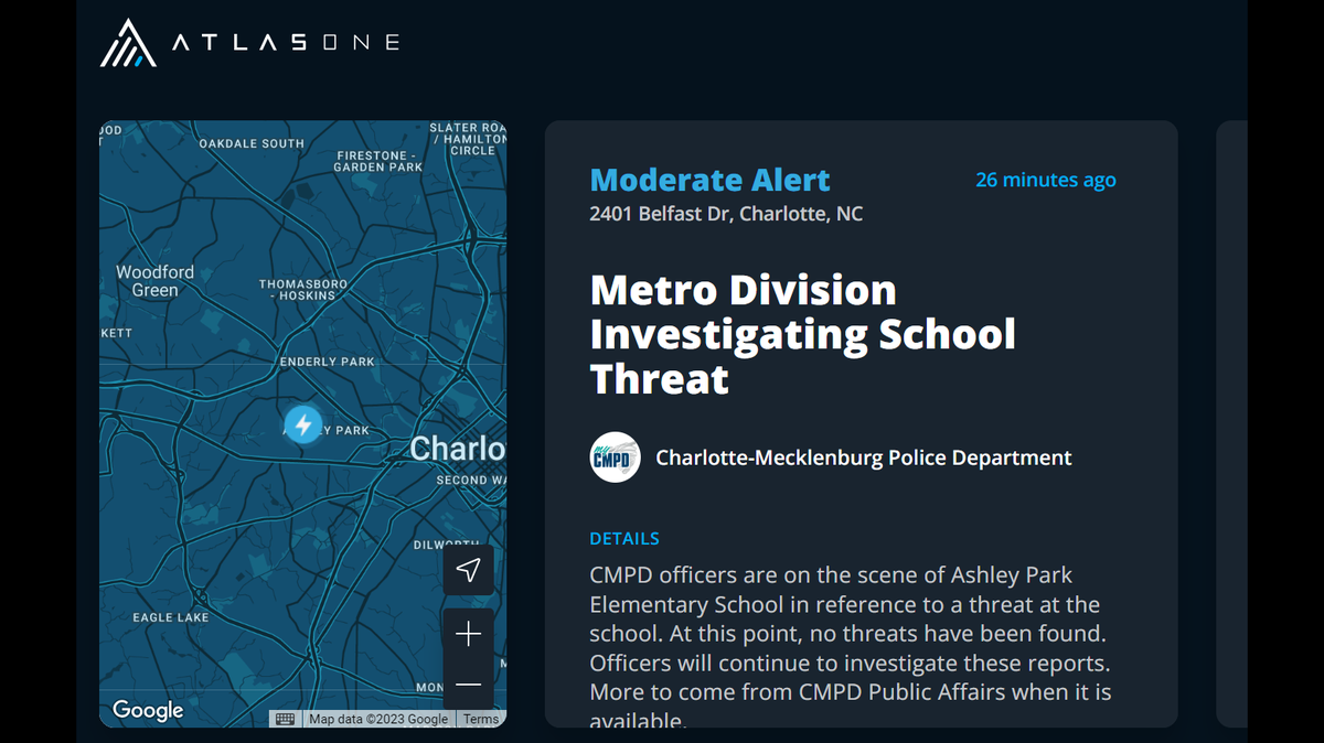 Charlotte-Mecklenburg Police responded to a reported threat at Ashley Park Elementary School Friday morning, Oct. 13, 2023.