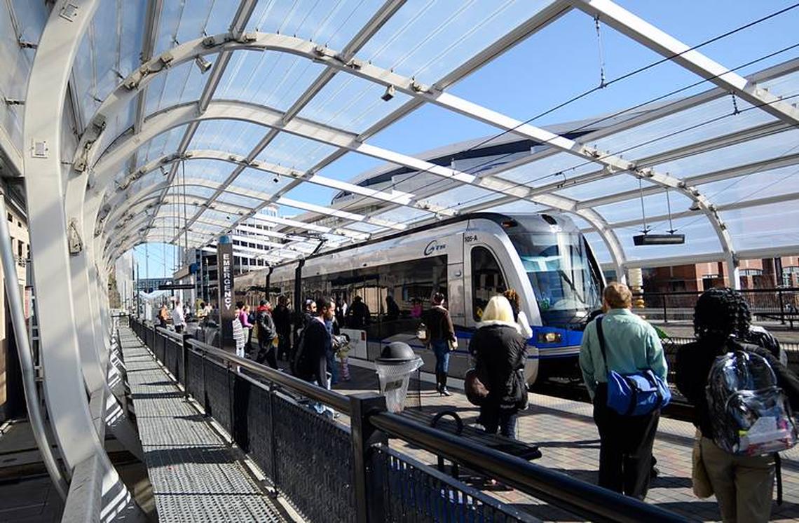 Riders board the LYNX Blue Line in uptown in 2020. A massive transportation plan would expand the Blue Line another five miles to Ballantyne by 2041.