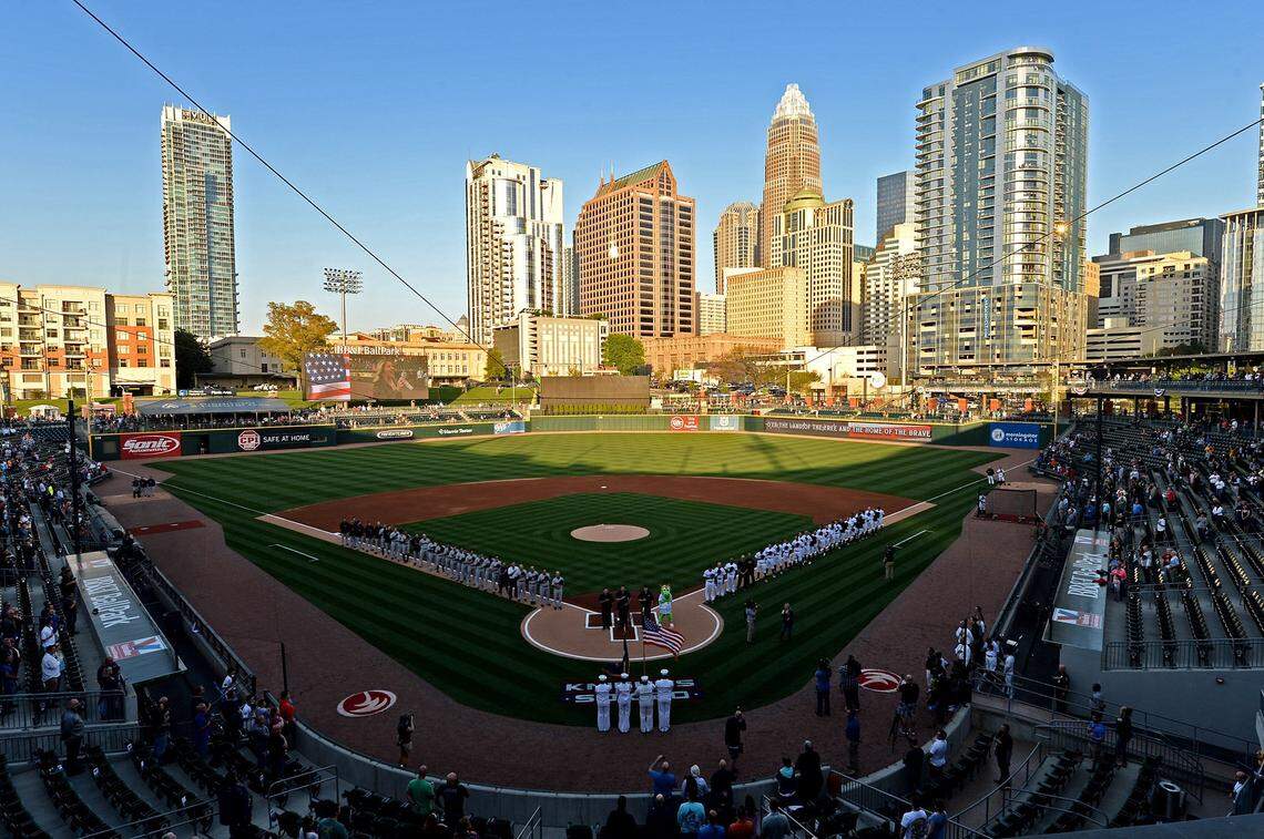 Charlotte’s BB&T Ballpark, where the minor league Knights team plays. The stadium is one of several venues that could see a new name with the merger.