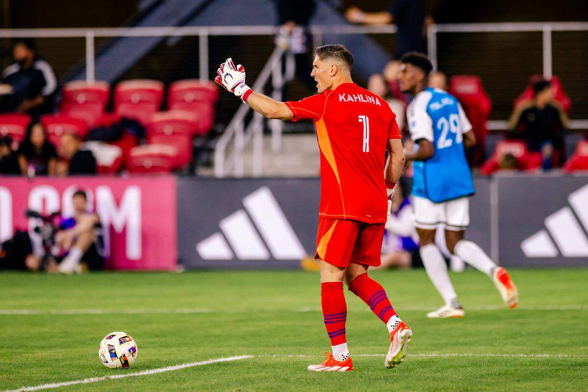 Kristijan Kahlina directs traffic in Charlotte FC’s regular-season finale at D.C. United on Saturday, Oct. 19, 2024.