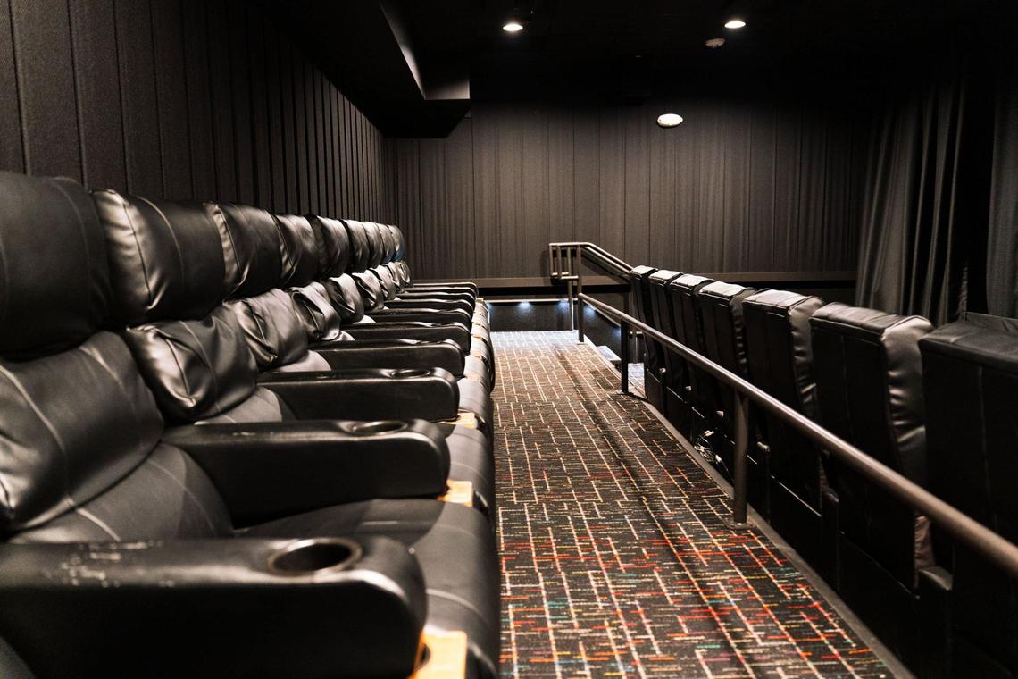 The micro theater inside the independent picture house. This auditorium is one of three inside the Independent Picture House. It has 17 seats while the other two have 77 and 105 viewing seats.