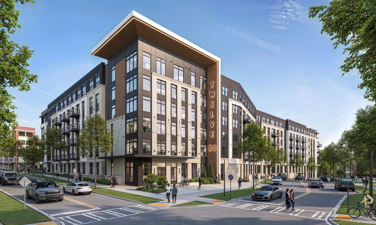 A rendering of Twelve03, a 329-apartment complex that’s part of Centre South, a $500 million, mixed-use development at the edges of Dilworth, South End and Uptown.