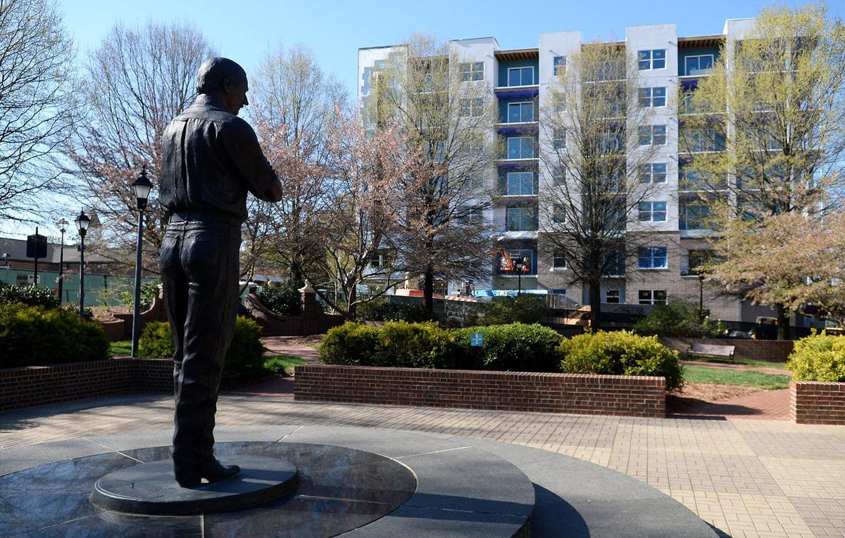A statue of Kannapolis’ most famous native son, Dale Earnhardt, stands in the Dale Earnhardt Tribute Plaza dedicated to him.