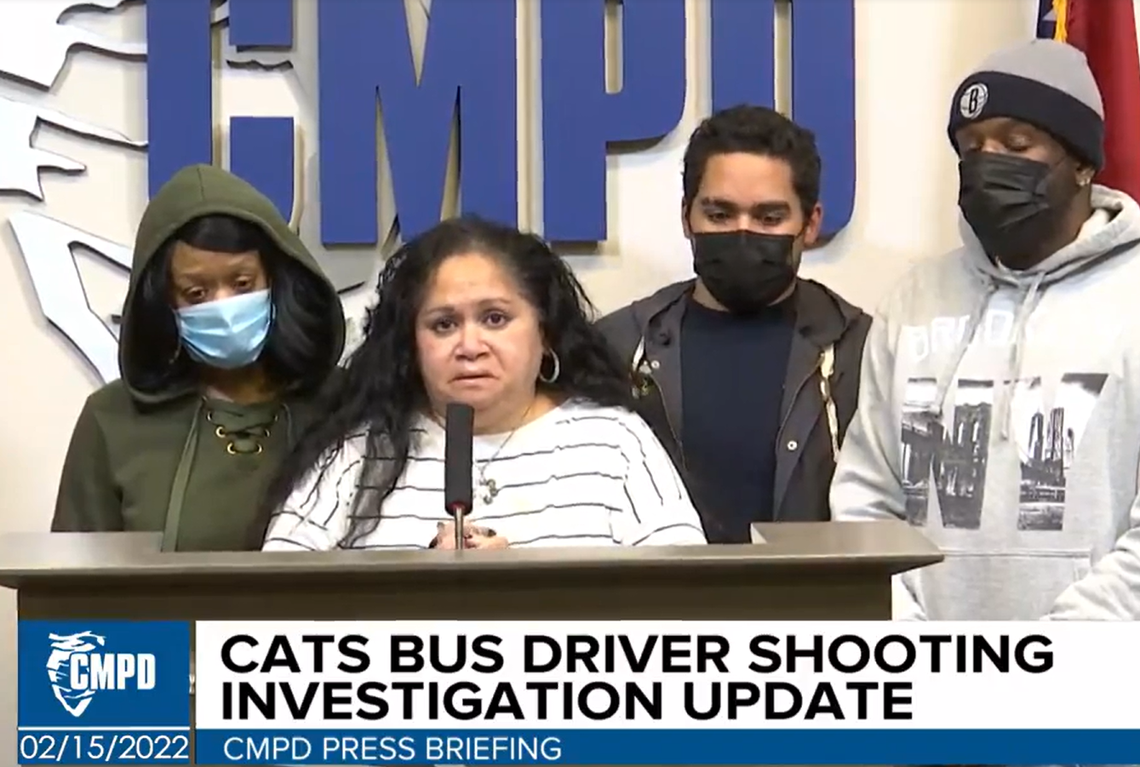 Sylvia Rivera, mother of slain Charlotte bus driver Ethan Rivera, pleads for information about the suspect in her son’s shooting death during a news conference on Tuesday, Feb. 15, 2022.